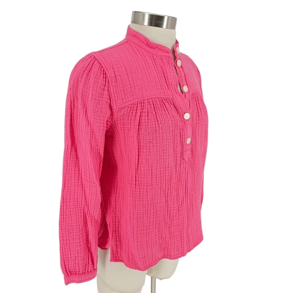 J.CREW Fresco Shirt Pink Soft Gauze Long Sleeve Button Peasant Top XS - Picture 3 of 5